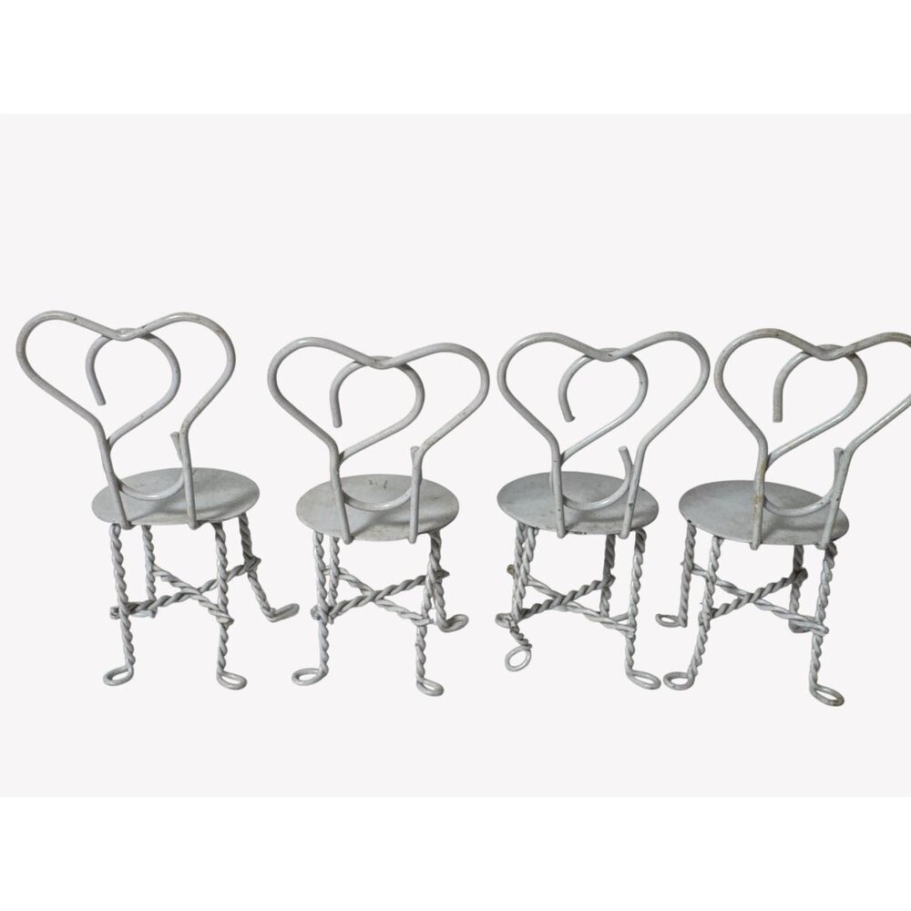 Dollhouse Miniature Set of 4 Ice Cream Parlor Cafe Bistro Chairs White Metal - Picture 3 of 7